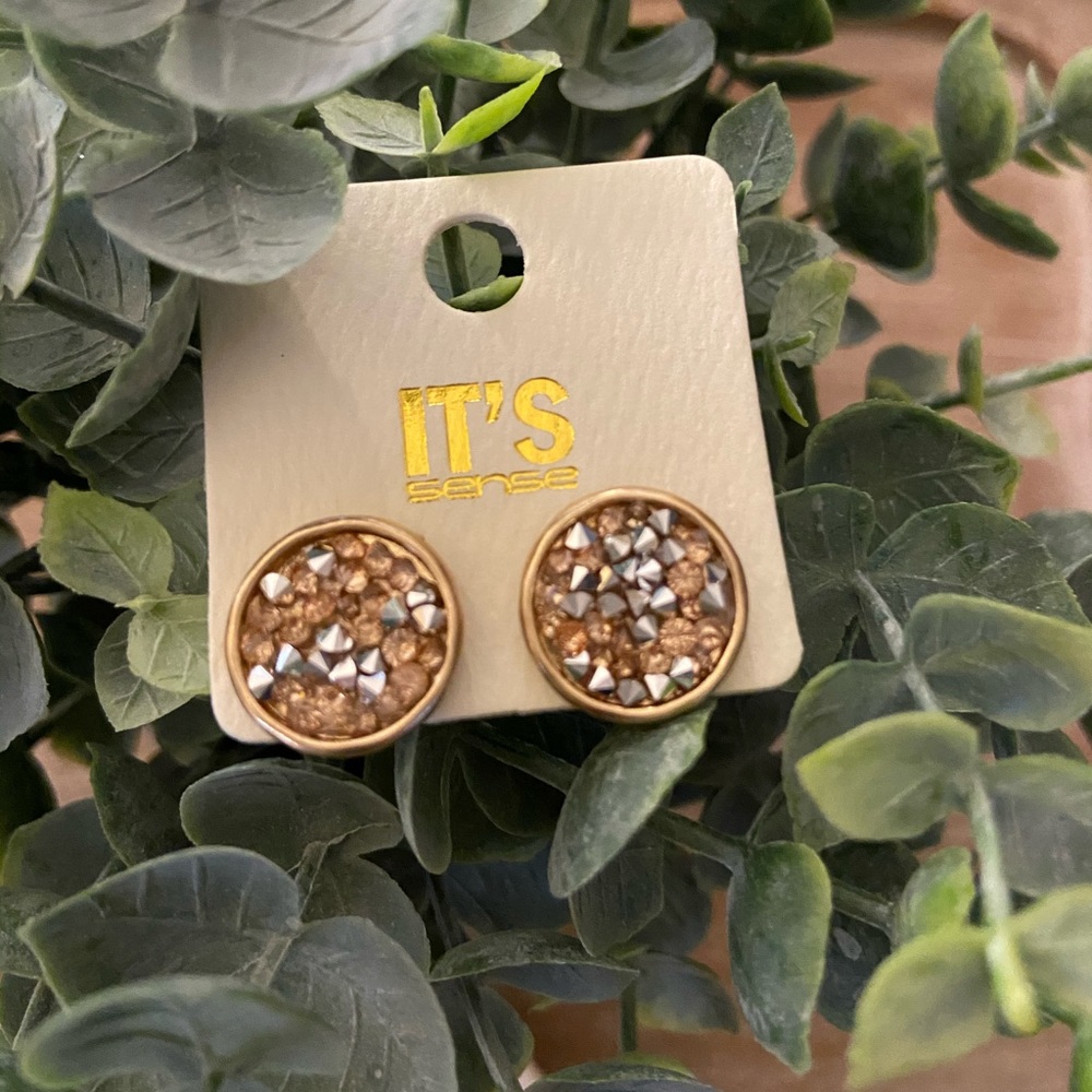 Gold Glitter Stone Post Earrings